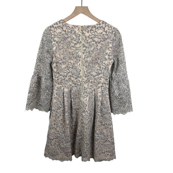 Eliza J Womens Gray Tan Floral Lace Bell Sleeve Fit And Flare Dress Size 2 - Picture 3 of 8